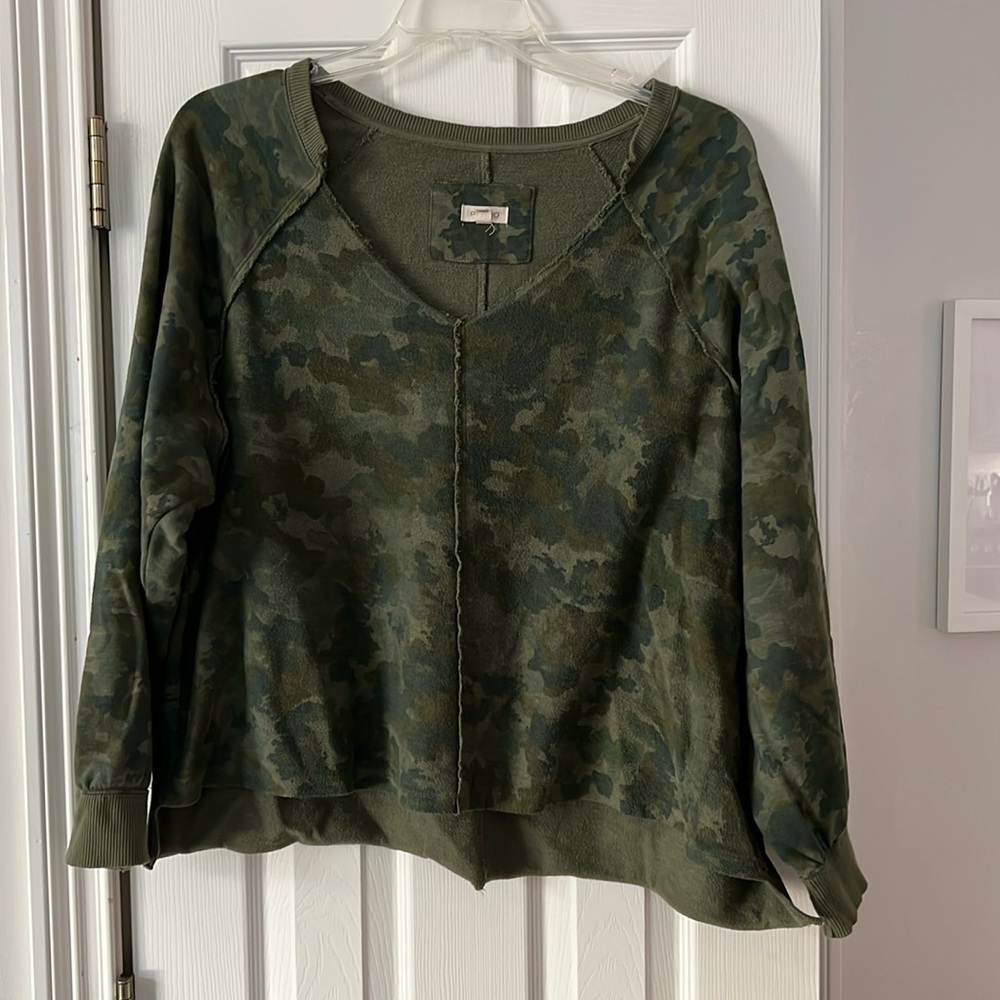 Pilcro raw edge camo sweatshirt.
